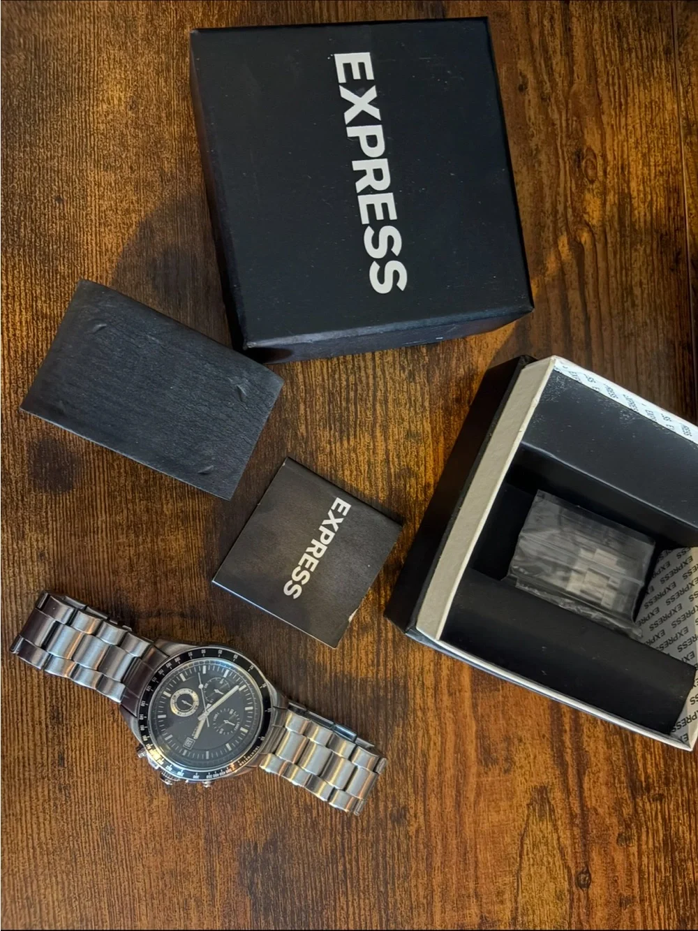 Express Men’s Silver Bracelet Watch with Black Dial Stainless Steel